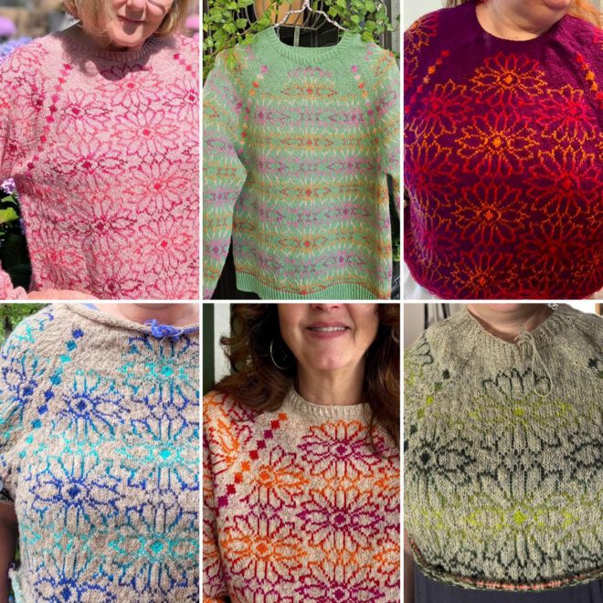6 verschieden Sweater werden in einer Collage gezeigt.